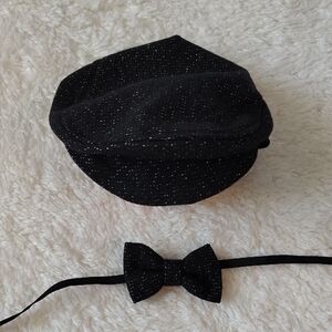 Black Glittery Hat and Bow Tie Set